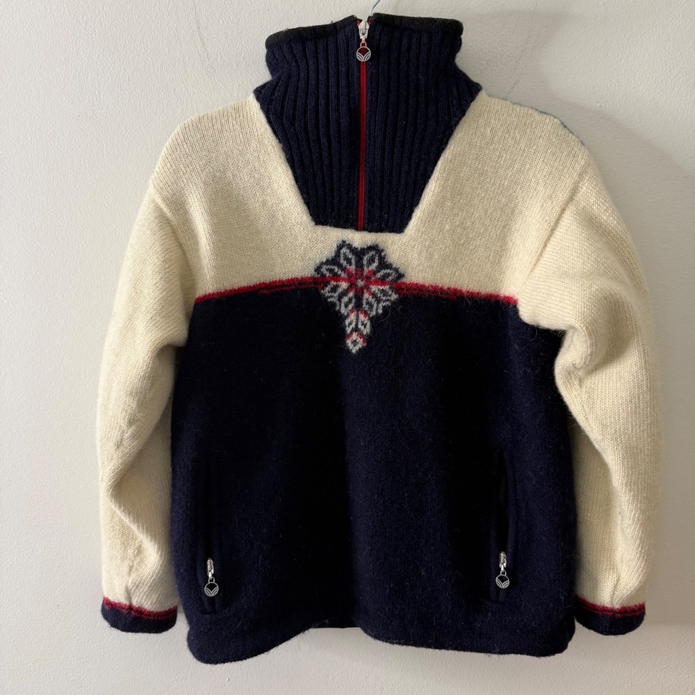 Dale of Norway Wool Quarter Zip Sweater Navy Cream Red Water Repellent Medium